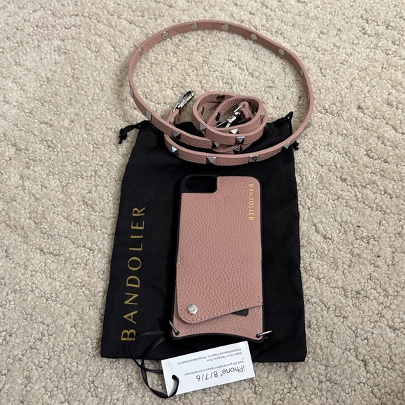 Bandolier Case And Silver Studded Strap, Pink, for iPhone 6, 7, 8, NWT - Picture 1 of 5